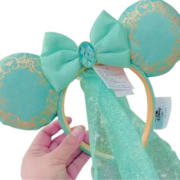 Disney Parks Jasmine Princess Minnie Mouse Ear Headband with Gem and Veil